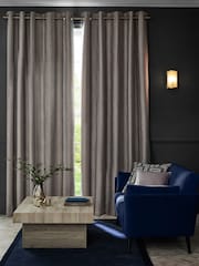 Silver Grey Metallic Stripe Eyelet Blackout/Thermal Curtains - Image 4 of 7