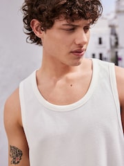 Ecru White Textured 100% Cotton Vest - Image 1 of 7