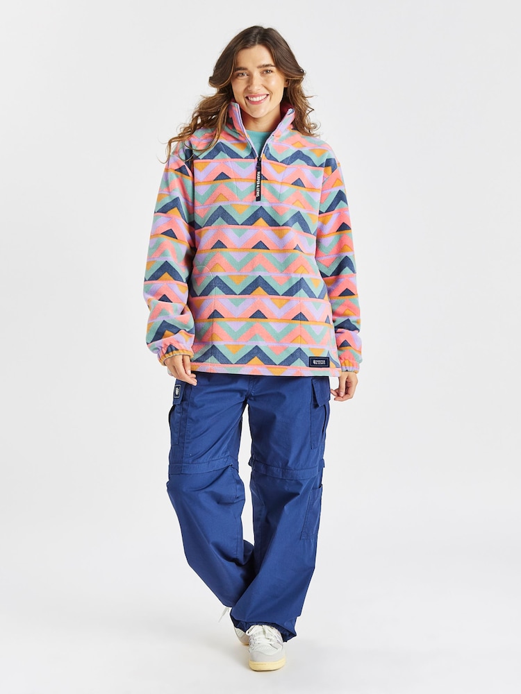 Harper & Lewis Pink Raver Retro Pattern 1/4 Zip Polar Fleece - Image 2 of 7
