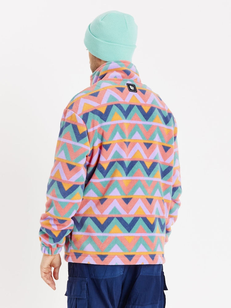 Harper & Lewis Pink Raver Retro Pattern 1/4 Zip Polar Fleece - Image 5 of 7