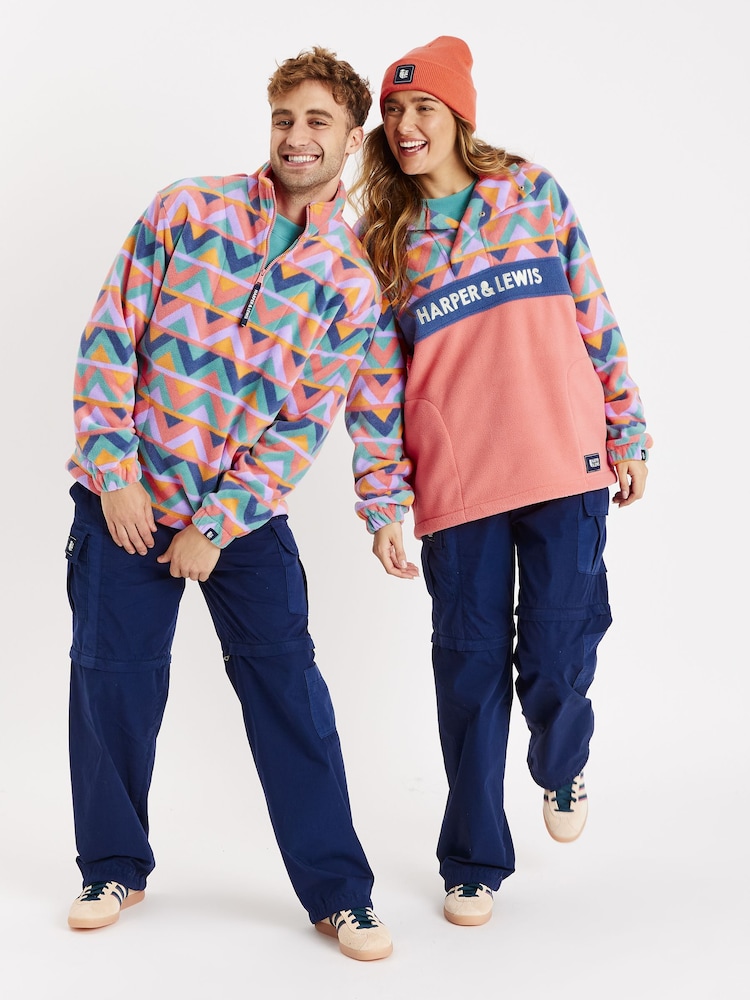 Harper & Lewis Pink Raver Retro Pattern 1/4 Zip Polar Fleece - Image 6 of 7