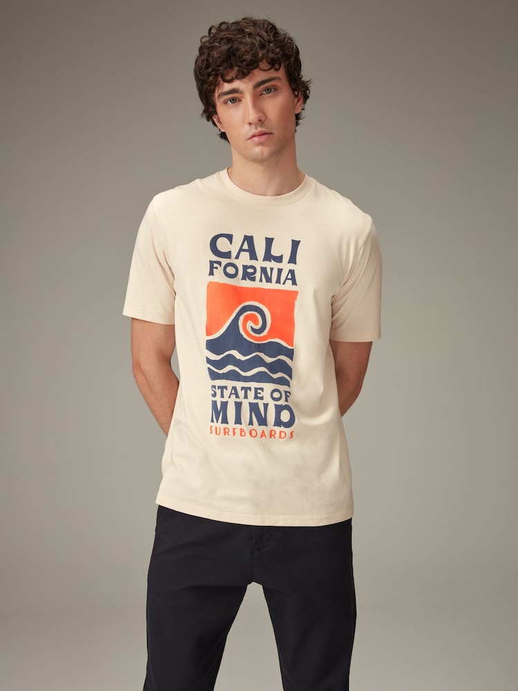 Ecru Wave Summer Block Print T-Shirt - Image 1 of 7