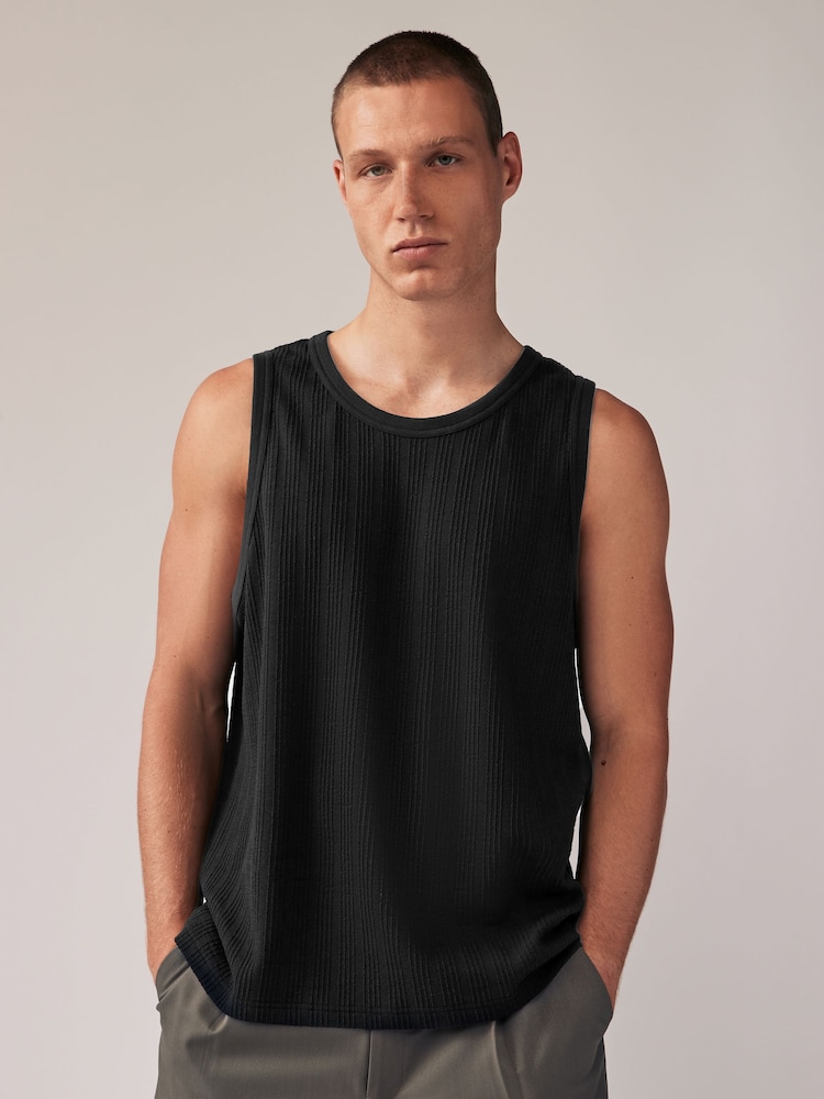 Black Textured 100% Cotton Vest - Image 1 of 9