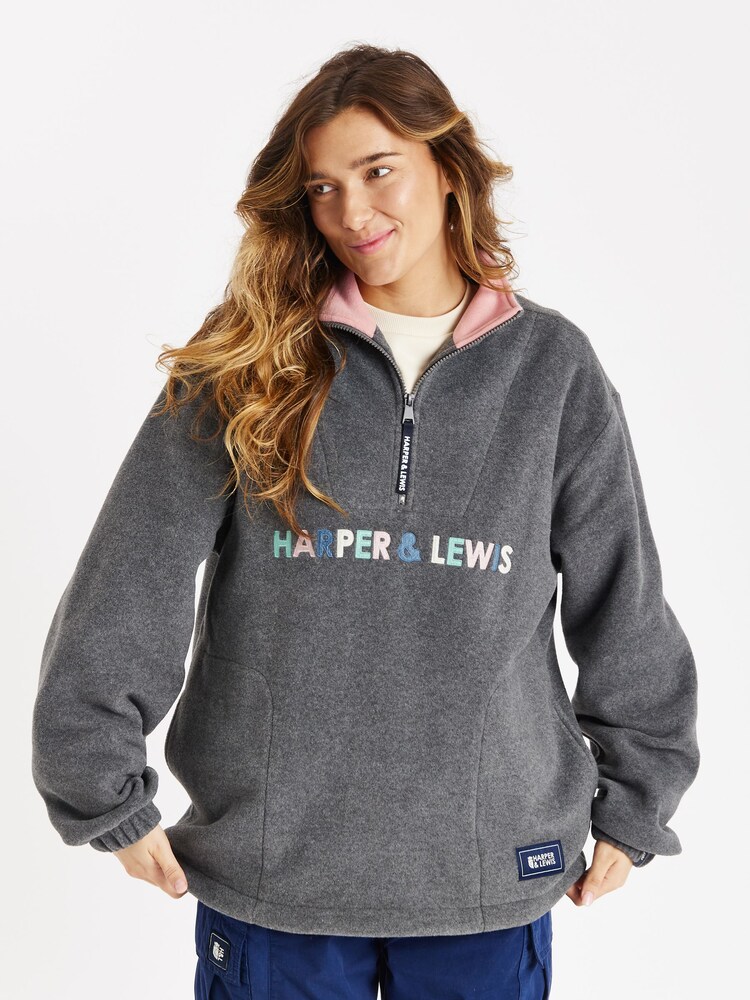 Harper & Lewis Grey Cecily 1/4 Zip Polar Fleece - Image 1 of 6