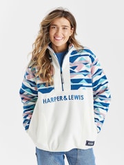 Harper & Lewis Cream Veronica Retro Pattern 1/4 Zip Polar Fleece - Image 1 of 5