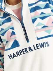 Harper & Lewis Cream Veronica Retro Pattern 1/4 Zip Polar Fleece - Image 4 of 5