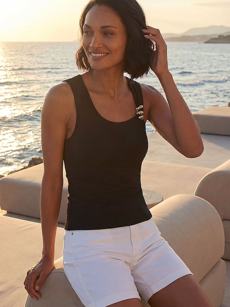 Roman Black Metallic Trim Stretch Vest - Image 1 of 5