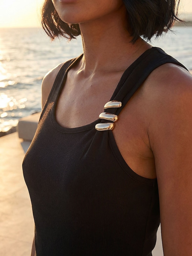 Roman Black Metallic Trim Stretch Vest - Image 5 of 5