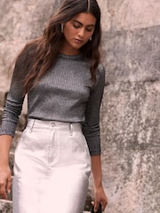 Mint Velvet Grey Metallic Top - Image 1 of 4