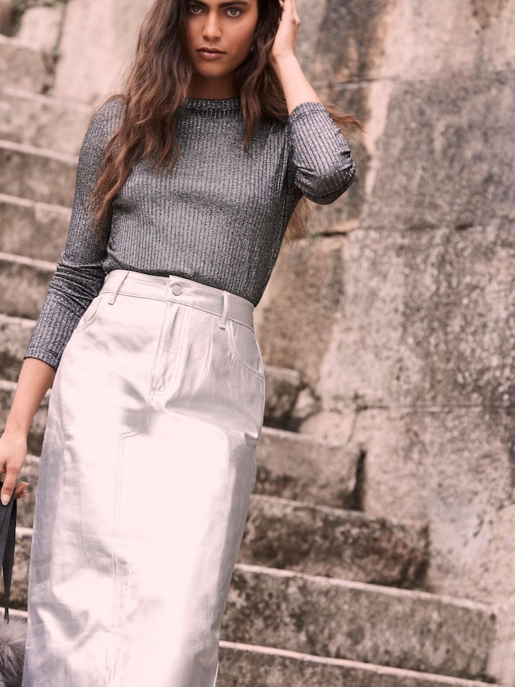 Mint Velvet Grey Metallic Top - Image 2 of 4