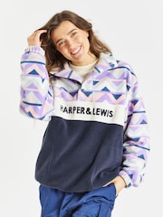 Harper & Lewis Blue Polar Retro Pattern Popper Neck Fleece - Image 2 of 6