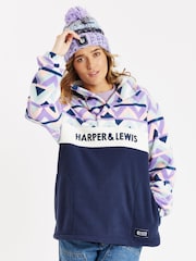 Harper & Lewis Blue Polar Retro Pattern Popper Neck Fleece - Image 5 of 6