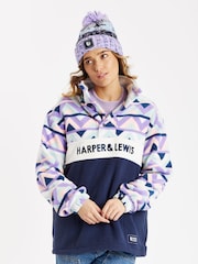Harper & Lewis Blue Polar Retro Pattern Popper Neck Fleece - Image 6 of 6