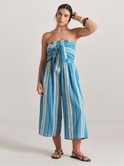 Simply Be Blue Jacquard Wrap Beach Jumpsuit - Image 1 of 4