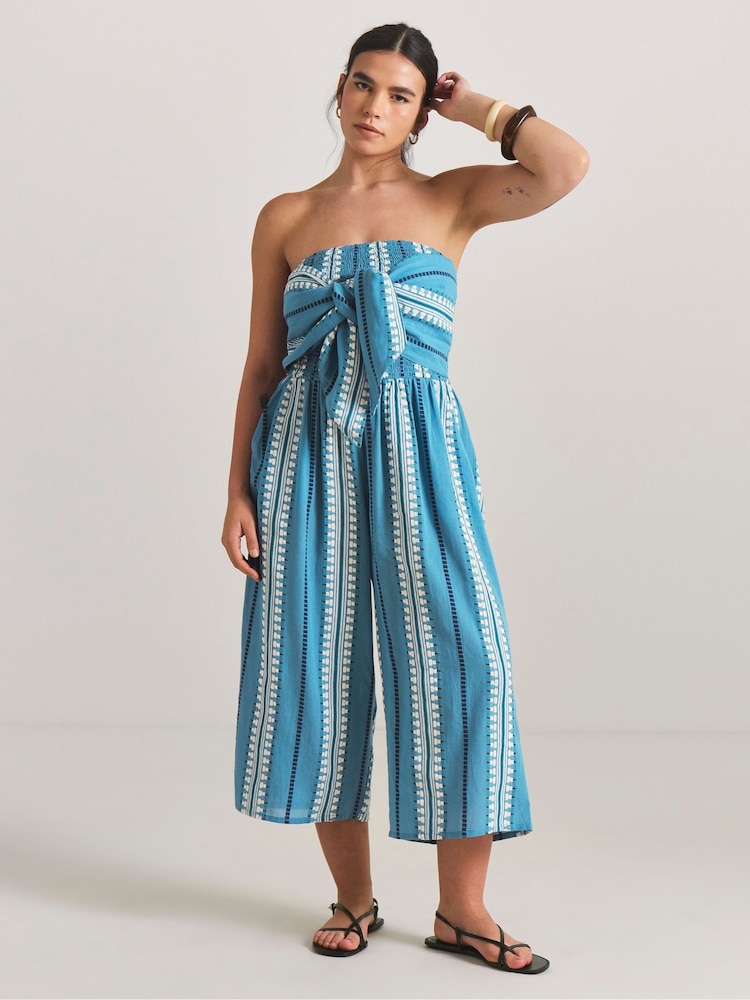 Simply Be Blue Jacquard Wrap Beach Jumpsuit - Image 1 of 4