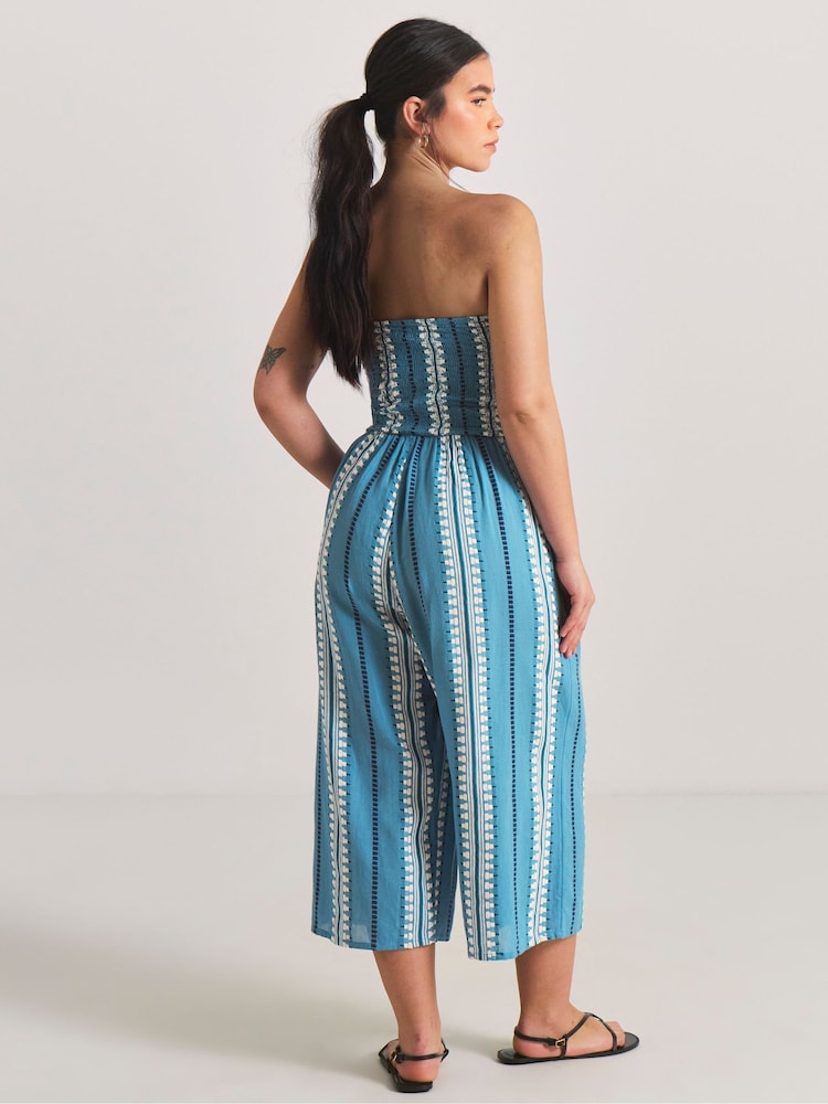 Simply Be Blue Jacquard Wrap Beach Jumpsuit - Image 2 of 4