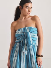 Simply Be Blue Jacquard Wrap Beach Jumpsuit - Image 3 of 4