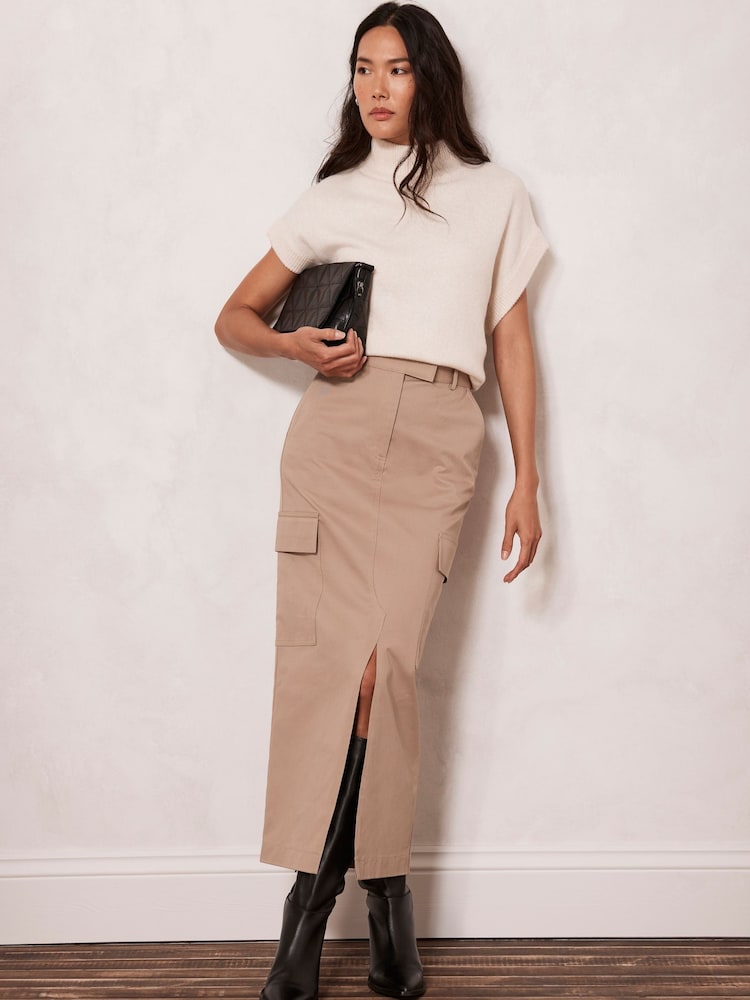 Mint Velvet Brown Cotton Cargo Skirt - Image 2 of 4 Mint Velvet Brown Cotton Cargo Skirt - Image 2 of 4