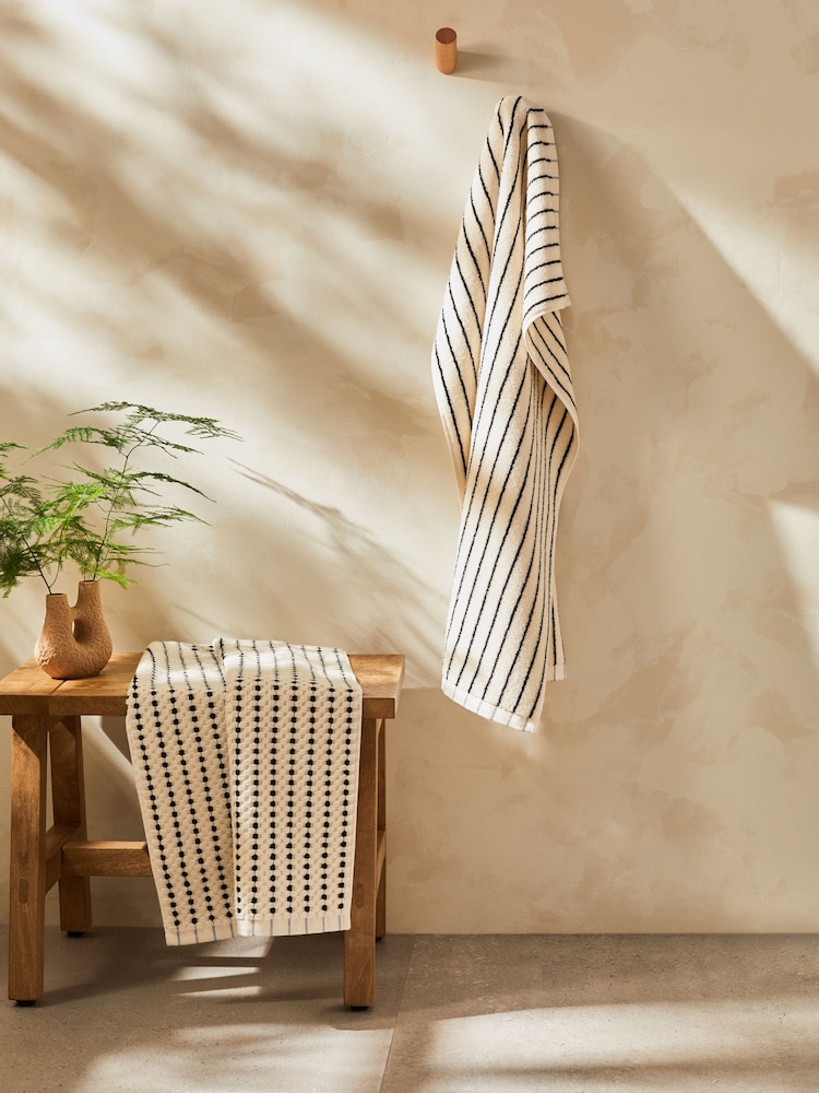 Black/White Natural Mono Stripe and Pattern 100% Cotton Towel Bales Set of 2 - Image 1 of 3