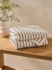 Black/White Natural Mono Stripe and Pattern 100% Cotton Towel Bales Set of 2 - Image 2 of 3