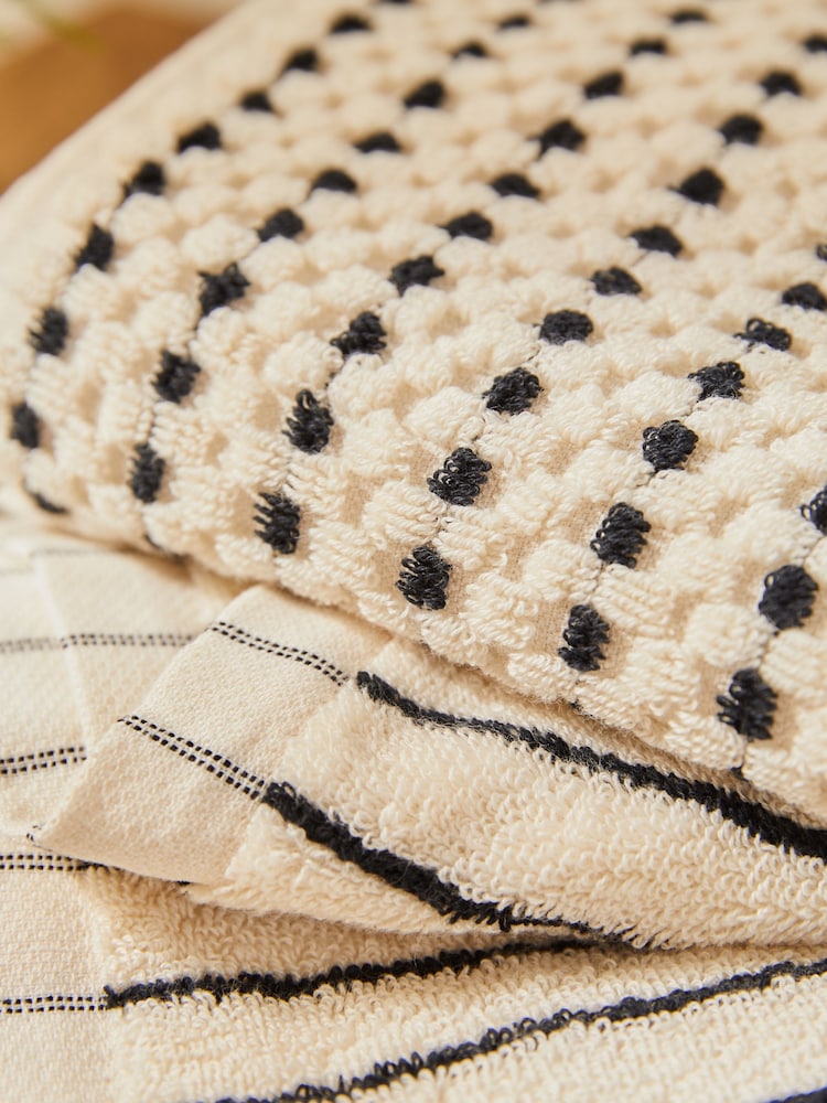 Black/White Natural Mono Stripe and Pattern 100% Cotton Towel Bales Set of 2 - Image 3 of 3