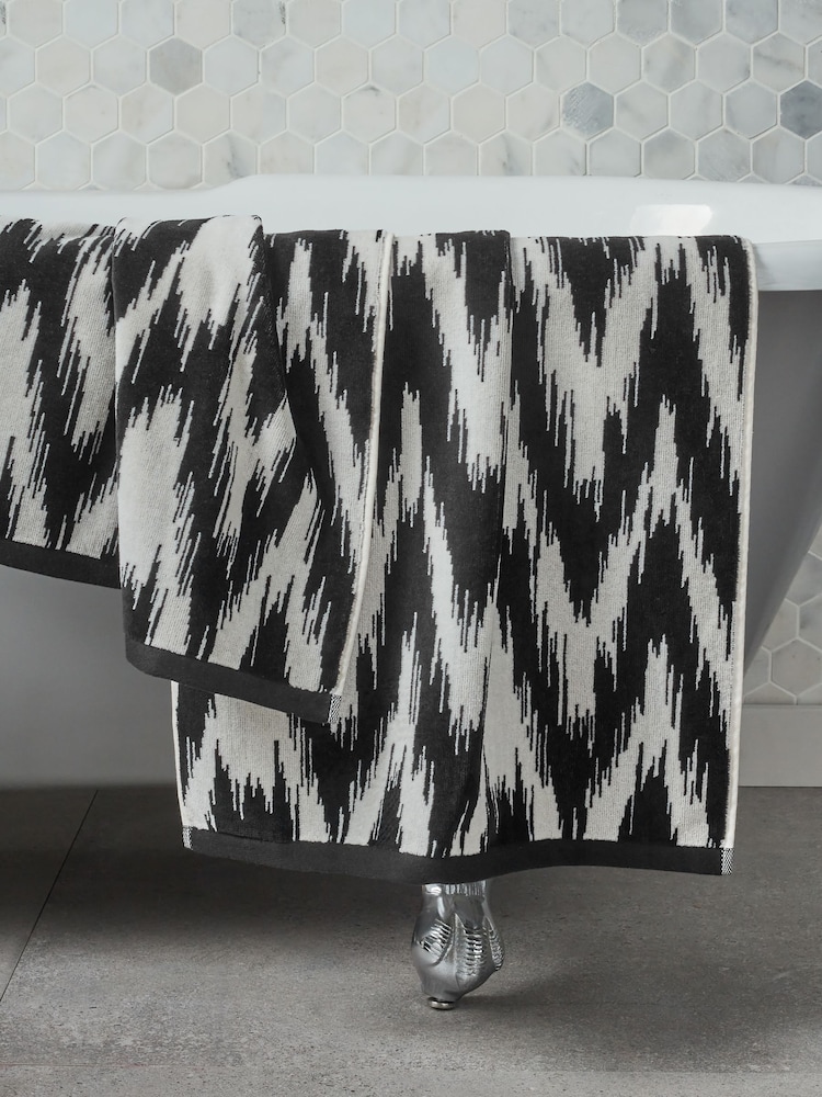 Grey Geo Chevron 100% Cotton Towel - Image 1 of 3