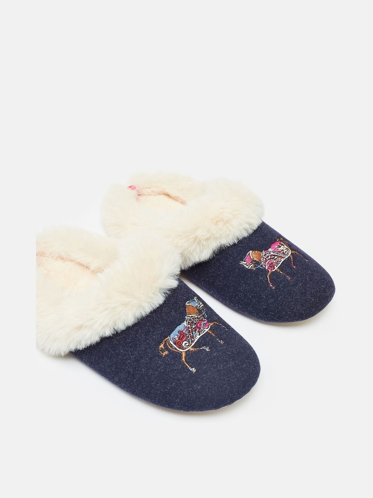 Joules Slippet Luxe Navy Blue Horse Embroided Slippers - Image 1 of 7