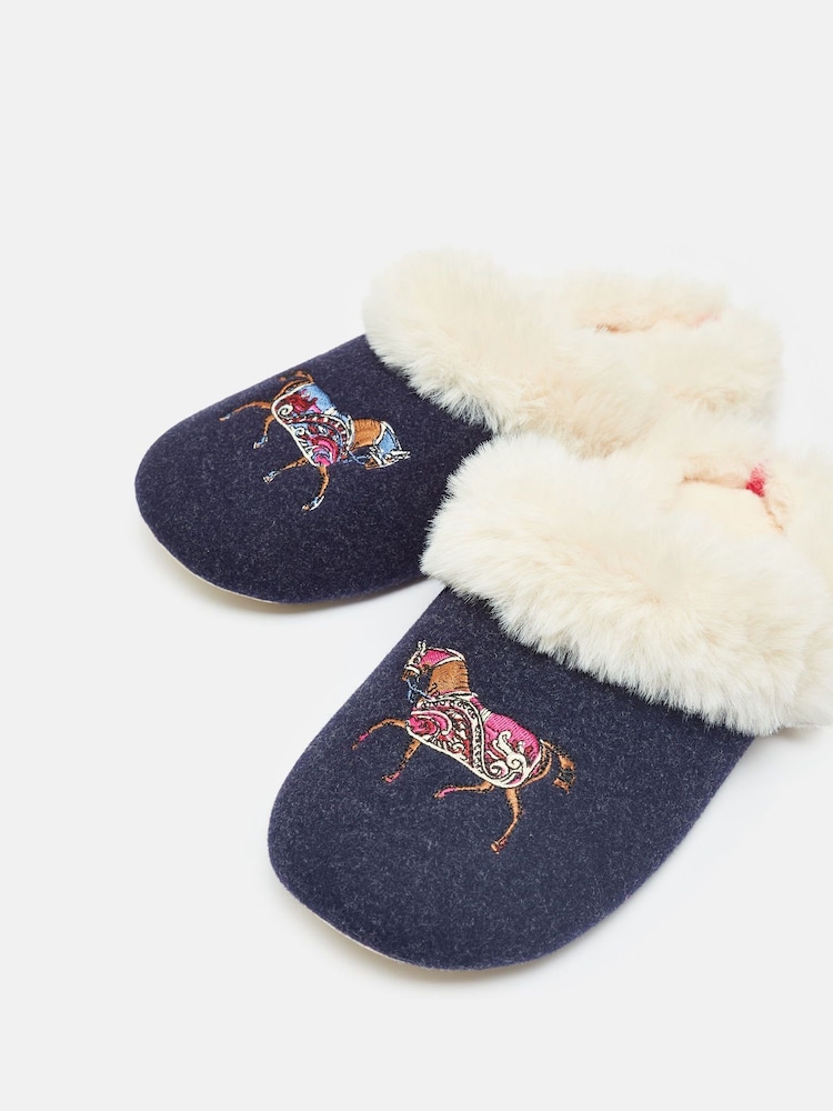 Joules Slippet Luxe Navy Blue Horse Embroided Slippers - Image 7 of 7