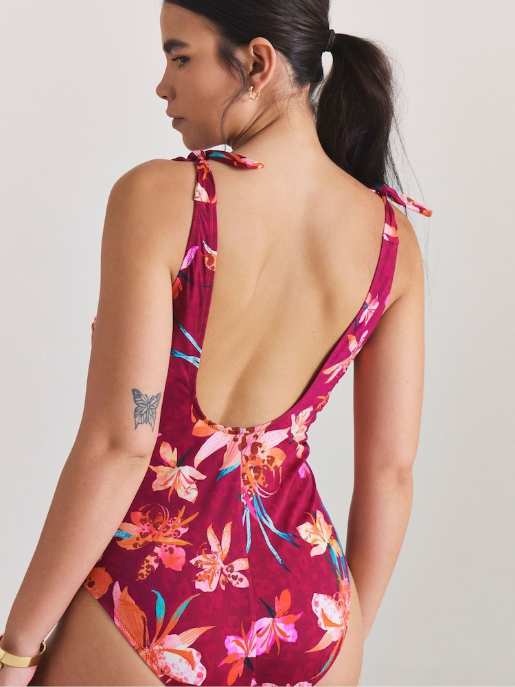 Simply Be Pink Magisculpt Adjustable Tie Strap Detail Swimsuit - Image 2 of 4 Simply Be Pink Magisculpt Adjustable Tie Strap Detail Swimsuit - Image 2 of 4