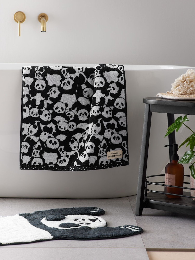 Black & White Mono Panda 100% Cotton Towels - Image 1 of 2 Black & White Mono Panda 100% Cotton Towels - Image 1 of 2
