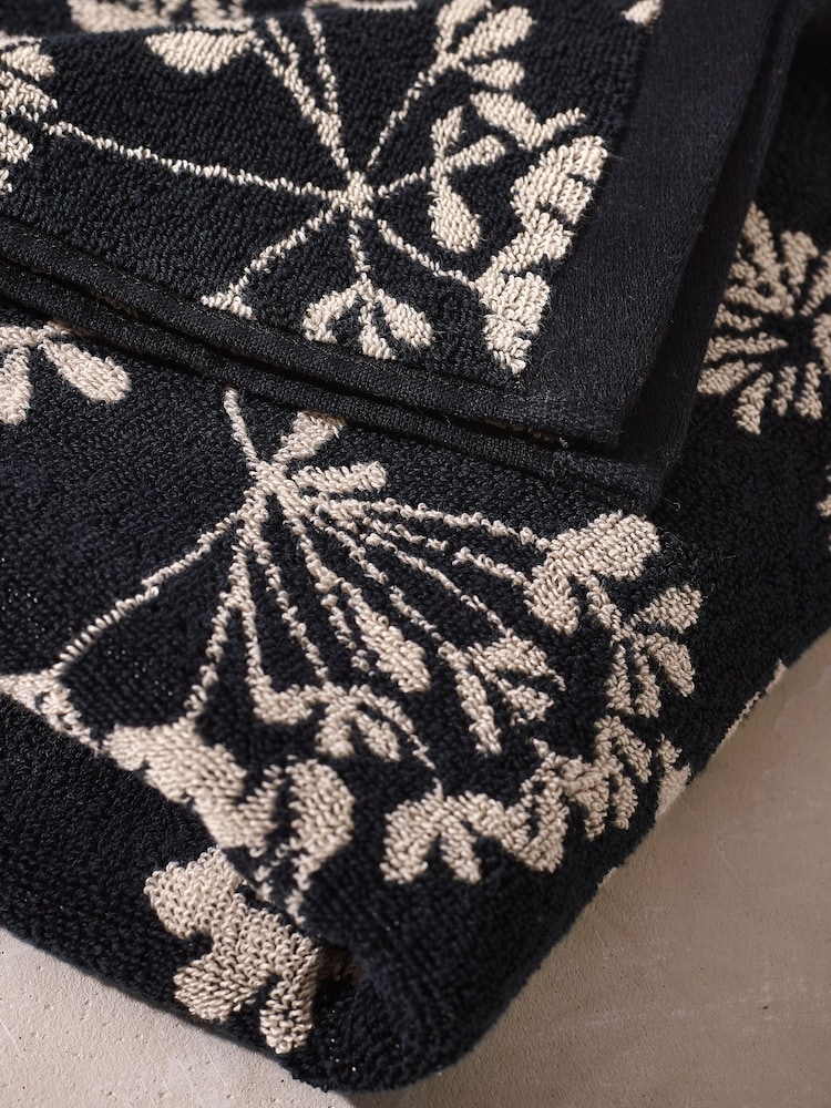 Black Floral 100% Cotton Towel - Image 2 of 3