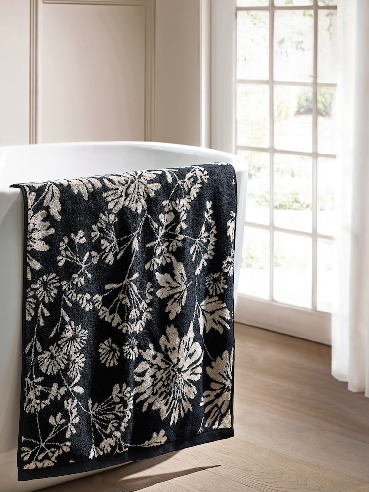 Black Floral 100% Cotton Towel - Image 3 of 3