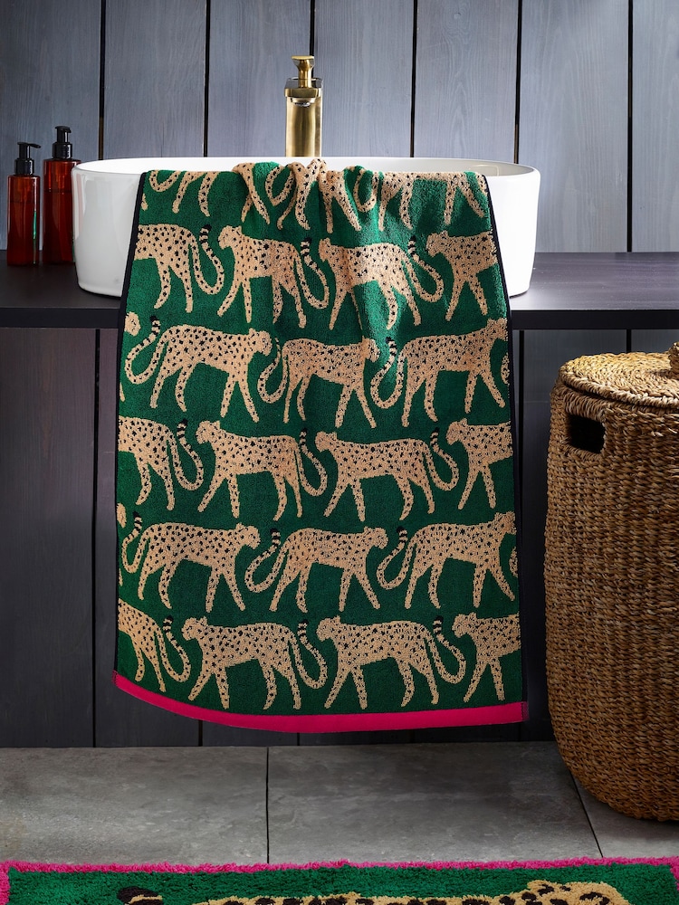 Green 100% Cotton Cheetah Towel - Image 1 of 3