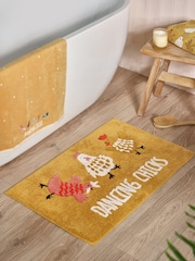 Mustard Yellow Dancing Chicks 100% Cotton Bath Mat - Image 1 of 6