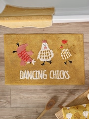 Mustard Yellow Dancing Chicks 100% Cotton Bath Mat - Image 2 of 6