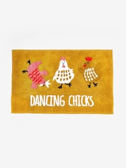 Mustard Yellow Dancing Chicks 100% Cotton Bath Mat - Image 6 of 6