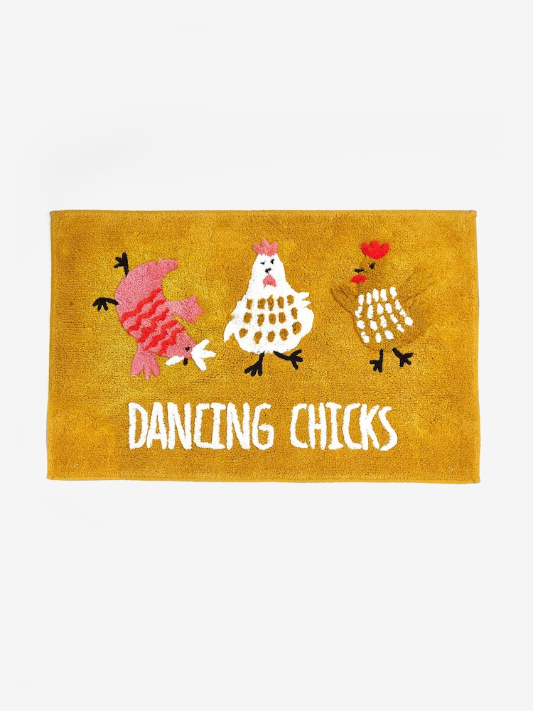 Mustard Yellow Dancing Chicks 100% Cotton Bath Mat - Image 6 of 6