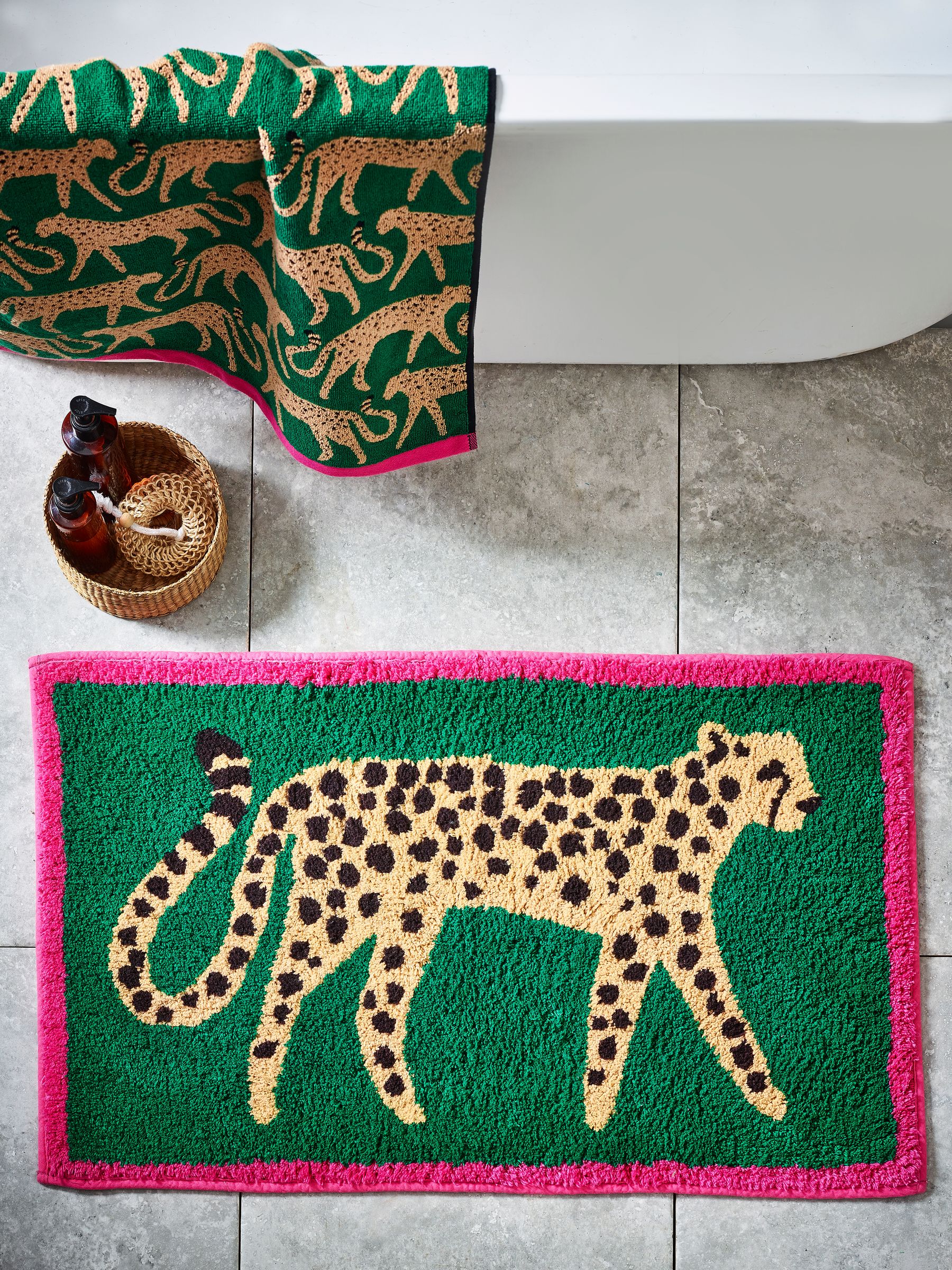 Buy Green Cheetah Animal Print Bath Mat from Next USA