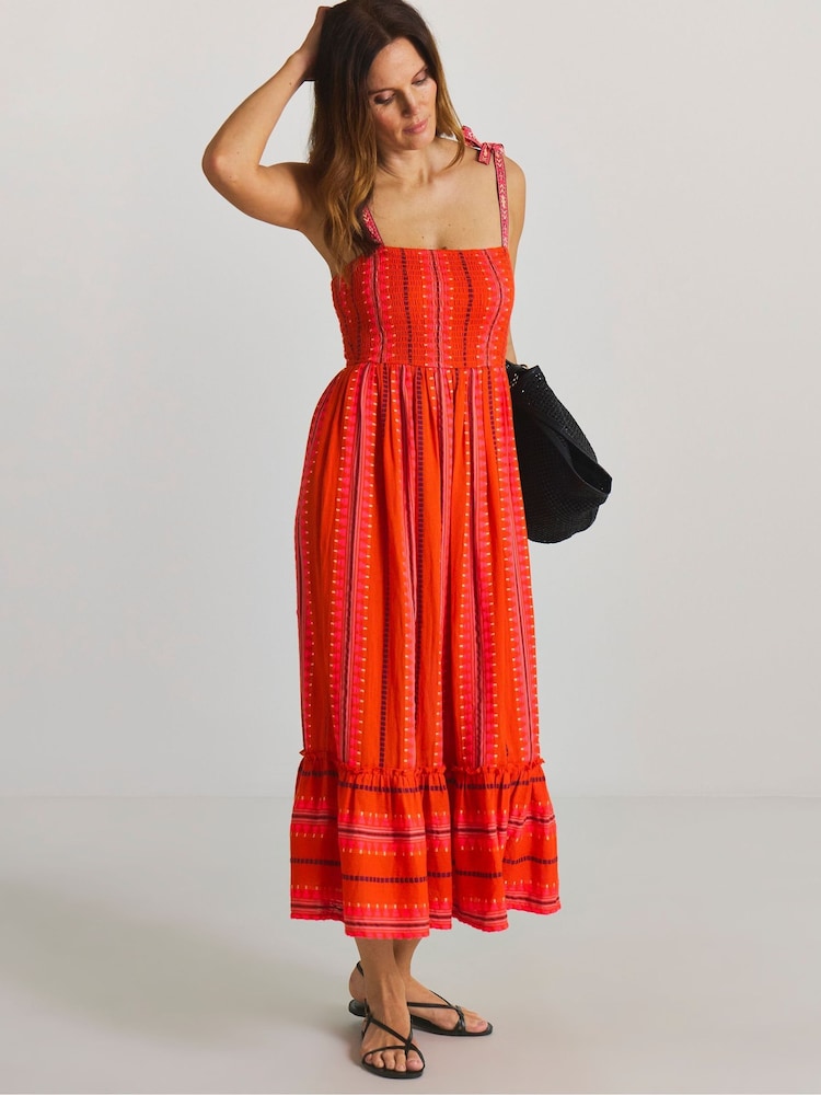 Simply Be Orange Jacquard Tie Strap Beach Dress - Image 1 of 4 Simply Be Orange Jacquard Tie Strap Beach Dress - Image 1 of 4