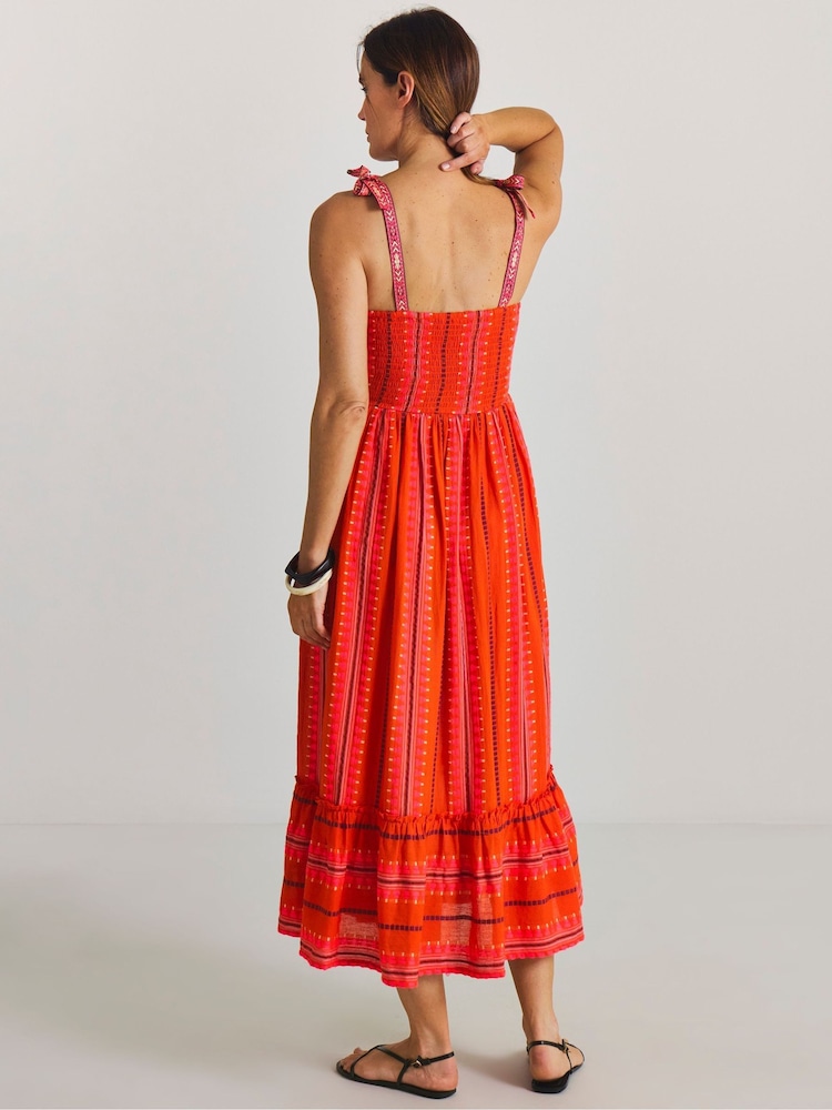 Simply Be Orange Jacquard Tie Strap Beach Dress - Image 2 of 4 Simply Be Orange Jacquard Tie Strap Beach Dress - Image 2 of 4