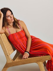 Simply Be Orange Jacquard Tie Strap Beach Dress - Image 4 of 4