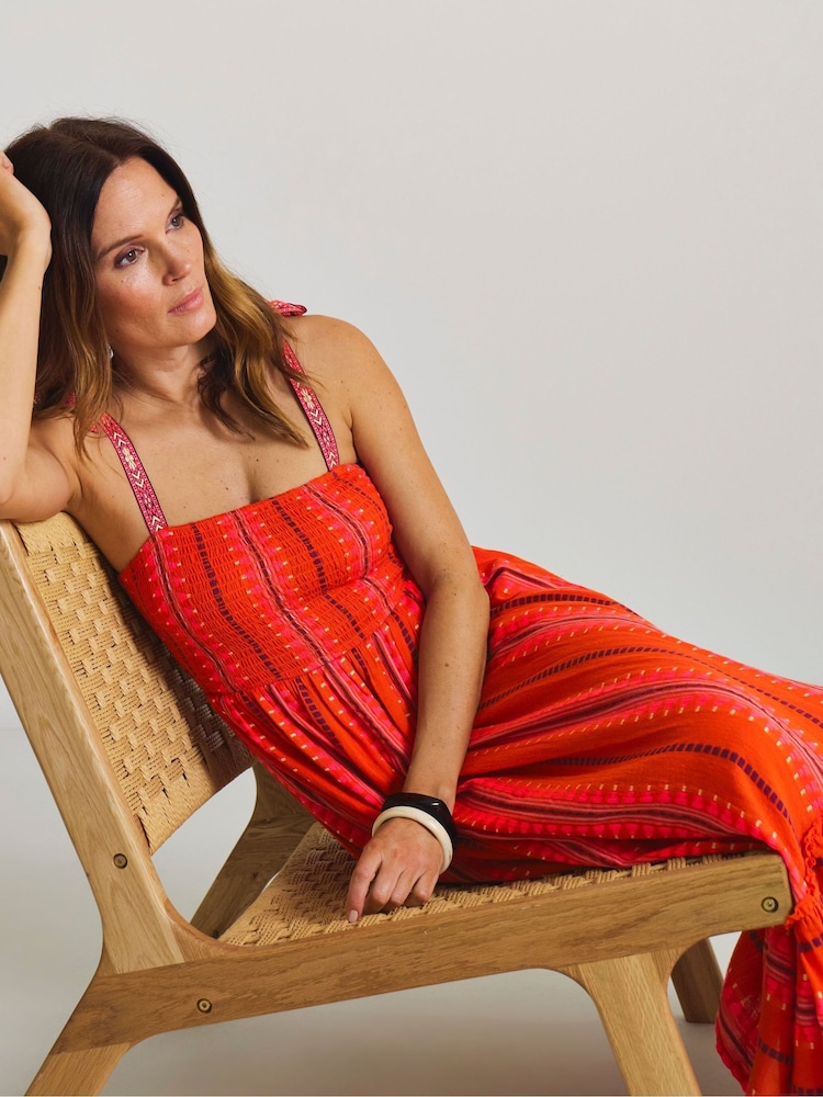 Simply Be Orange Jacquard Tie Strap Beach Dress - Image 4 of 4 Simply Be Orange Jacquard Tie Strap Beach Dress - Image 4 of 4