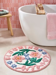 Pink Multi Floral Slogan 100% Cotton Bath Mat - Image 1 of 3