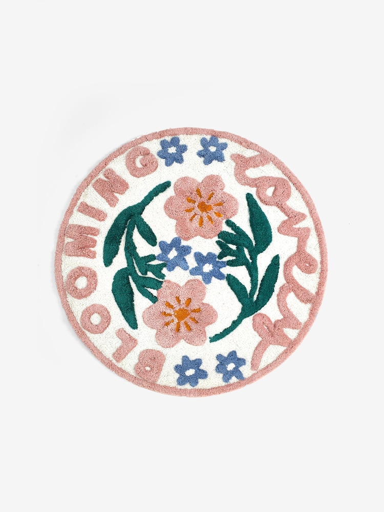 Pink Multi Floral Slogan 100% Cotton Bath Mat - Image 3 of 3