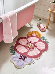Pink 100% Cotton Floral Shaped Bath Mat - Image 1 of 4