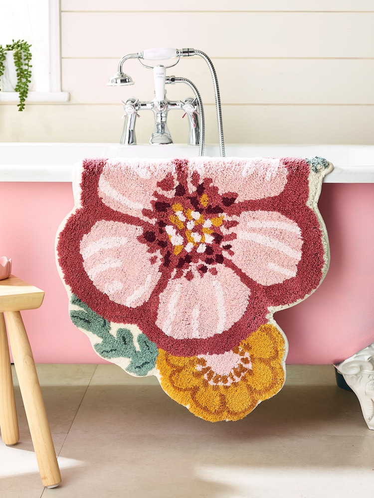 Pink 100% Cotton Floral Shaped Bath Mat - Image 2 of 4