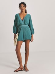 Simply Be Blue Long Sleeve Beach Playsuit - Image 1 of 4