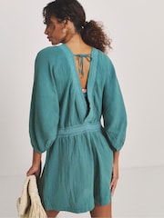 Simply Be Blue Long Sleeve Beach Playsuit - Image 4 of 4