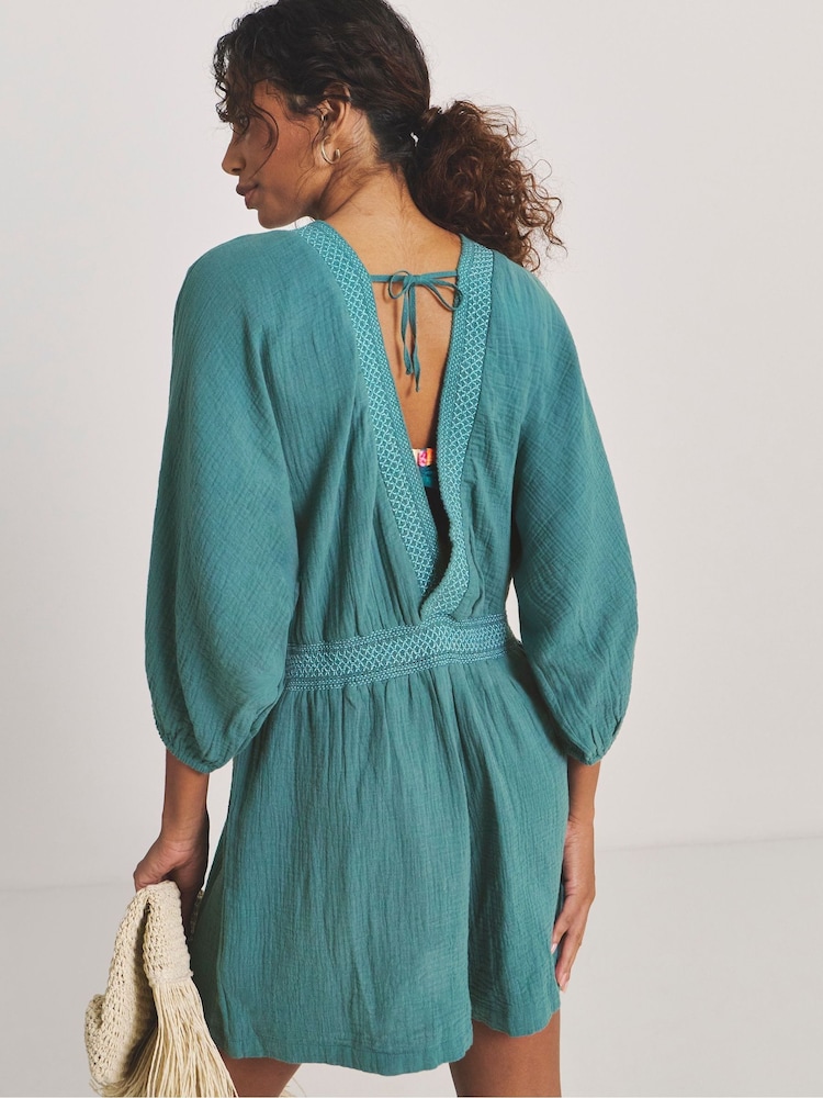 Simply Be Blue Long Sleeve Beach Playsuit - Image 4 of 4 Simply Be Blue Long Sleeve Beach Playsuit - Image 4 of 4