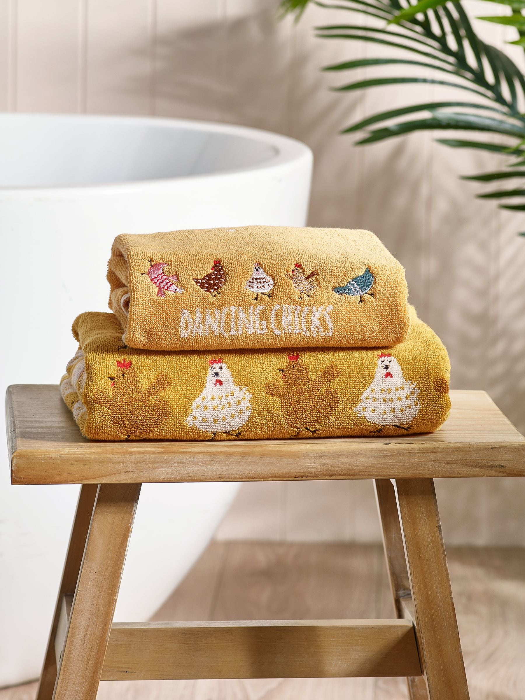 Buy Mustard Yellow Dancing Chicks 100 Cotton Towel from Next Luxembourg